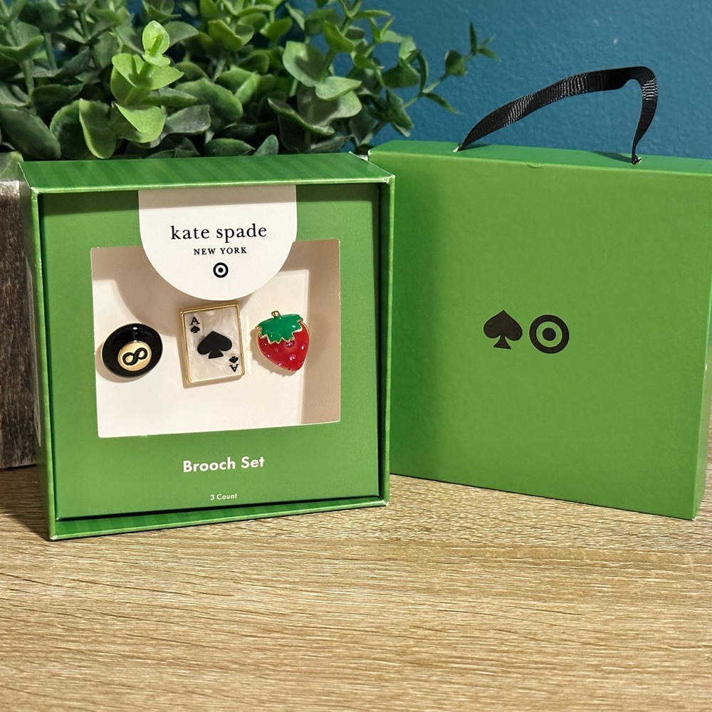 Kate Spade Brooch Set with Black, White, and Red Accents